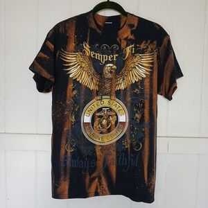 Semper Fi T-Shirt Always Faithful‎ Veteran USA Marine Men's Small Bleach Dyed SS